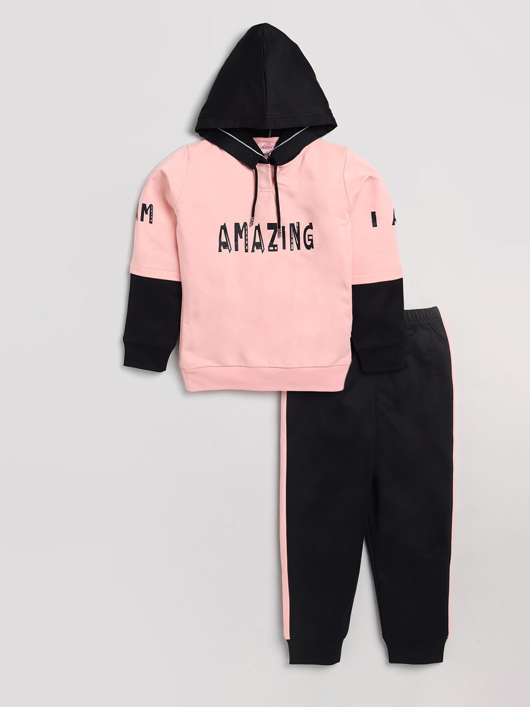 

Toonyport Kids Peach-Coloured & Black Printed Sweatshirt with Joggers