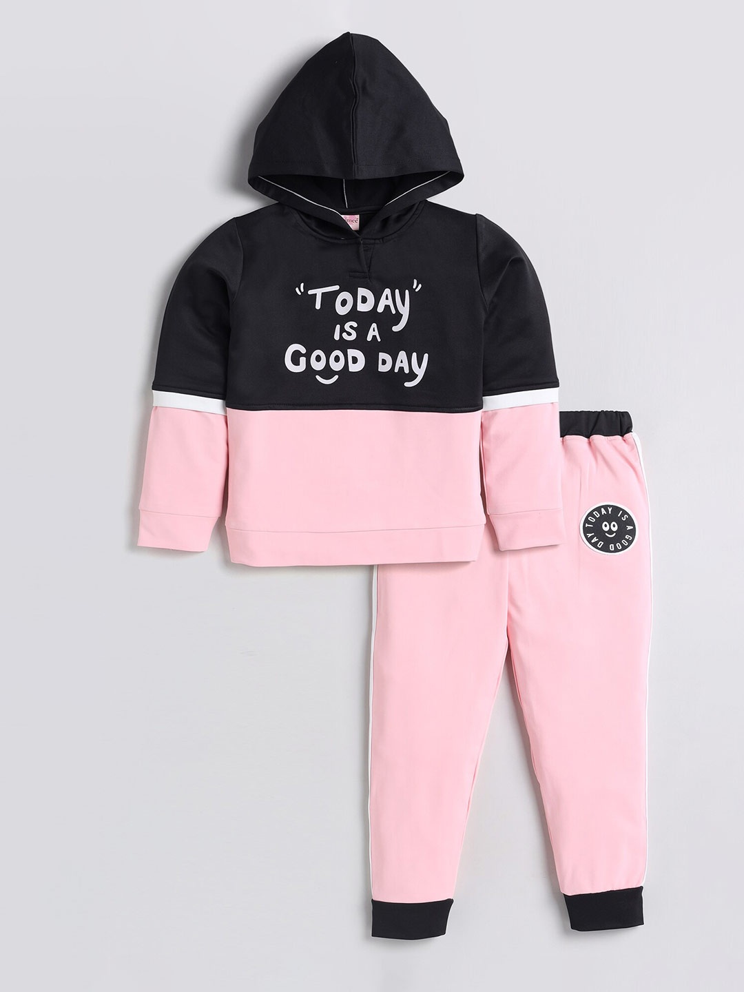 

Toonyport Girls Pink & Black Colourblocked Sweatshirt with Joggers