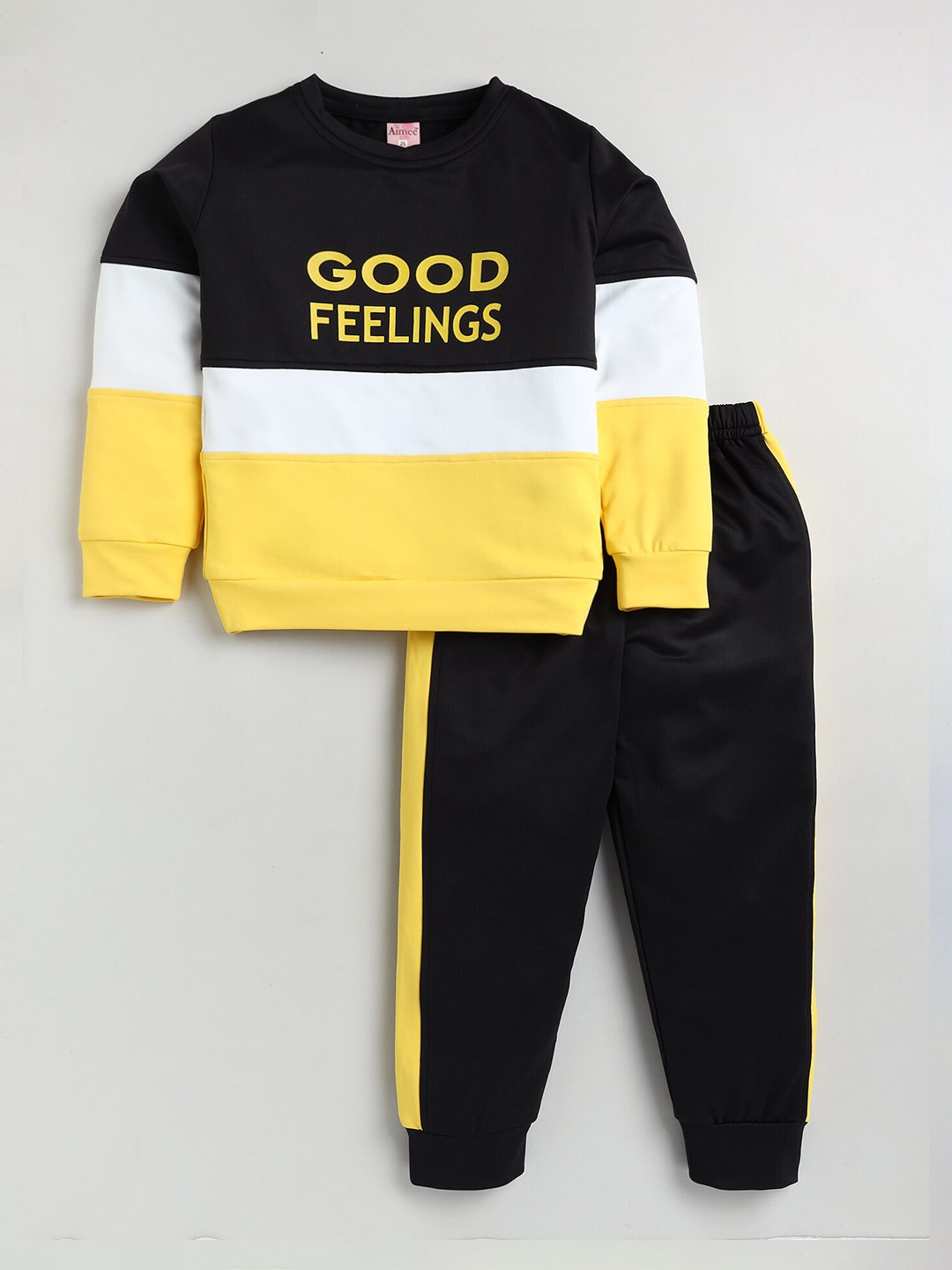 

Toonyport Unisex Kids Yellow & Black Colourblocked Sweatshirt with Joggers