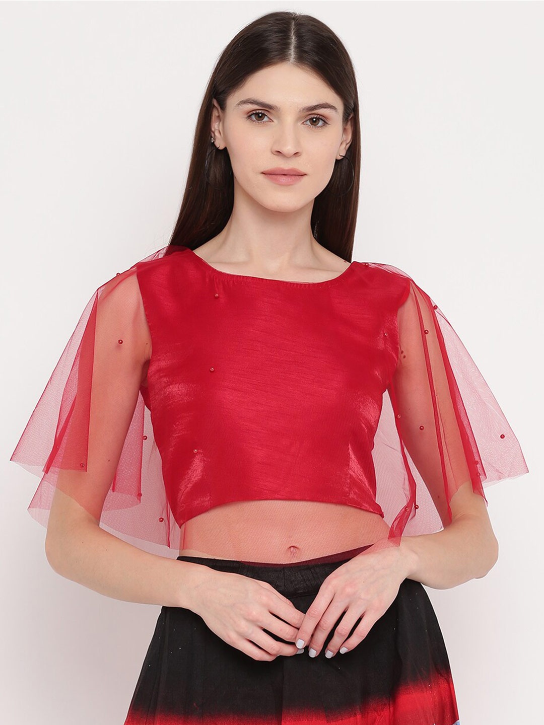 

AKIMIA Women Red Sheen Crop Top