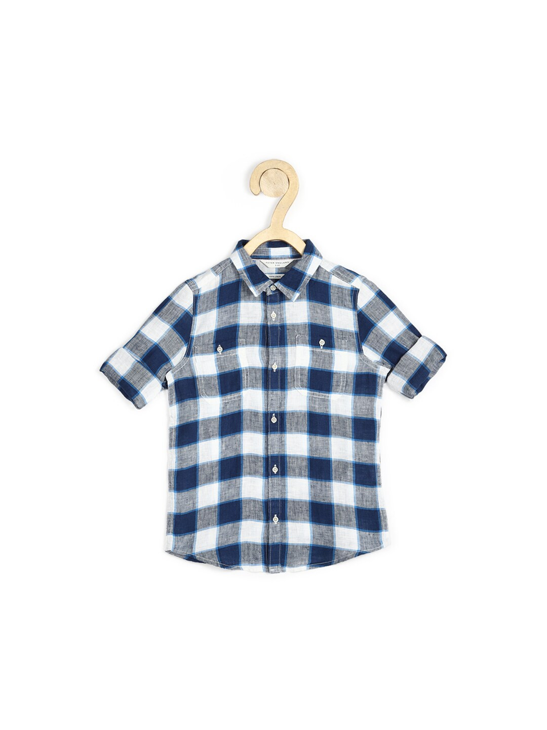 

Peter England Boys Slim Fit Checked Casual Pure Cotton Shirt, Navy blue