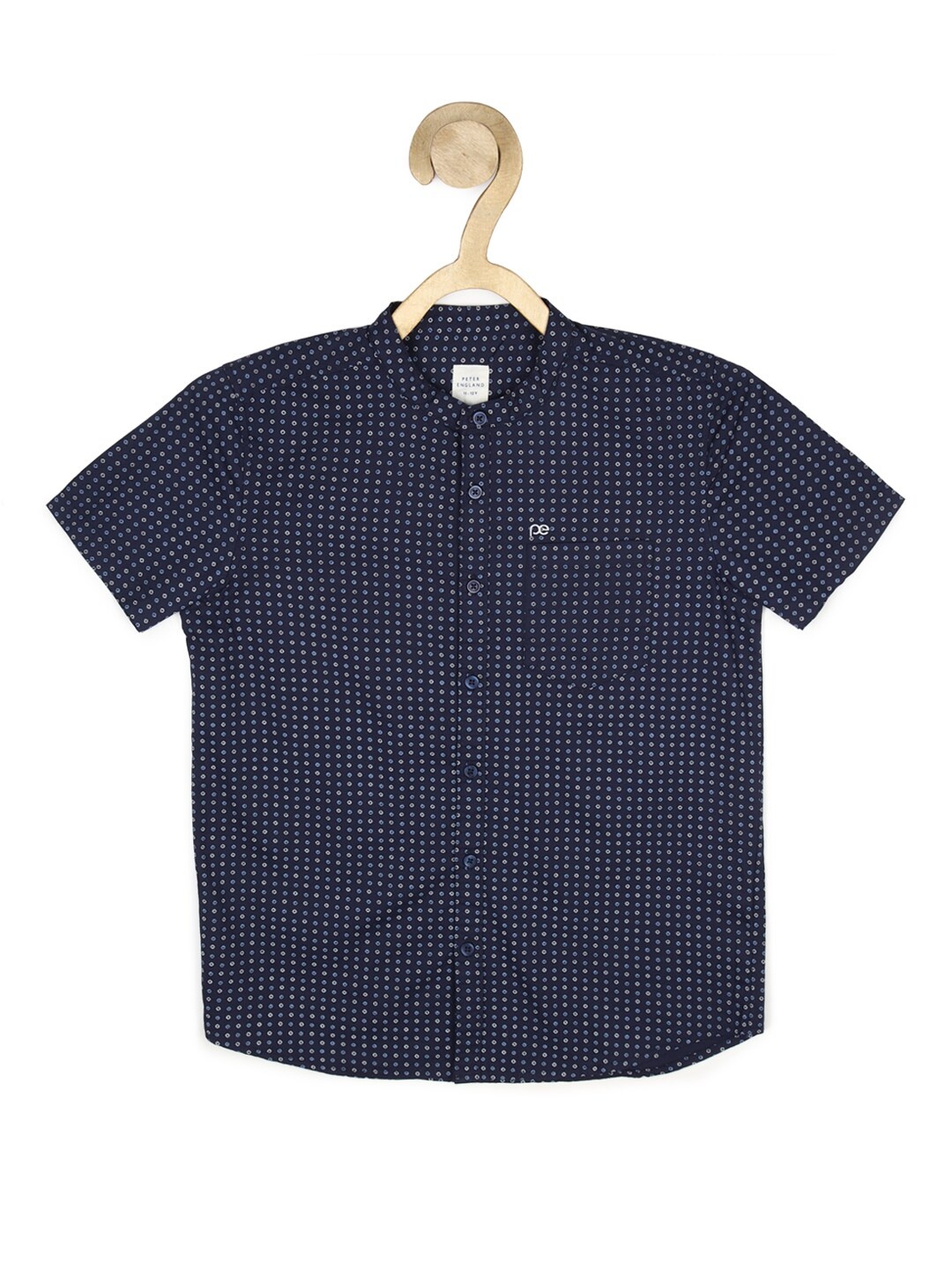 

Peter England Boys Micro Ditsy Printed Mandarin Collar Pure Cotton Casual Shirt, Navy blue