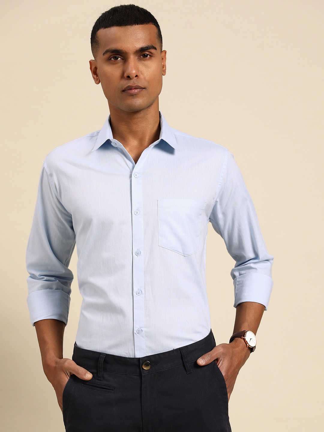 

Molly & Michel Men Slim Fit Cotton Casual Shirt, Turquoise blue