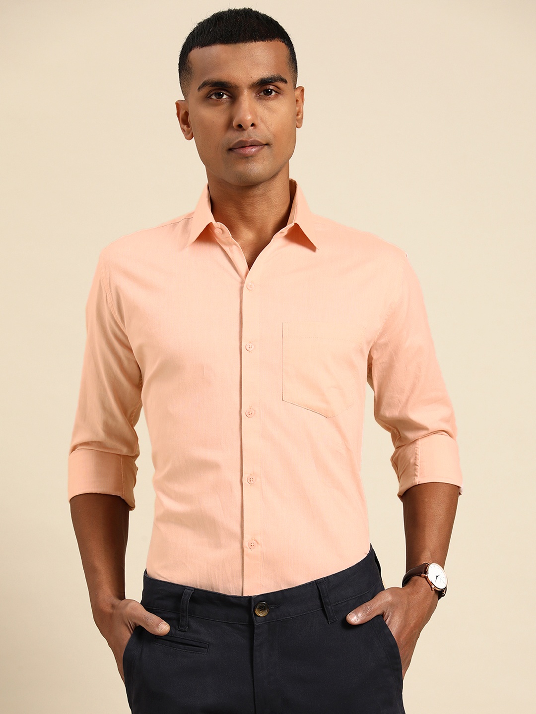 

Molly & Michel Men Slim Fit Cotton Formal Shirt, Peach