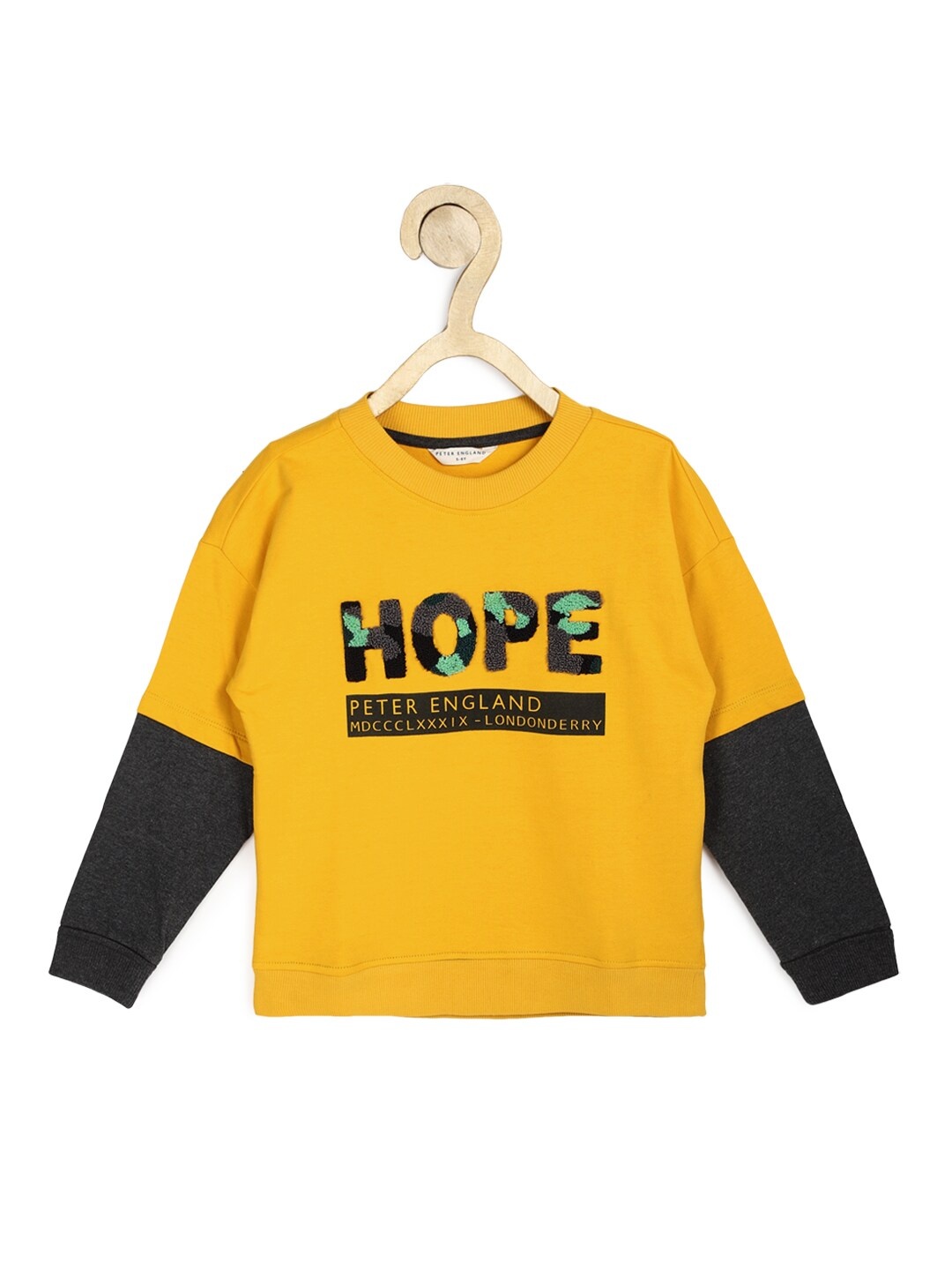 

Peter England Boys Yellow Printed Pure Cotton Sweatshirt