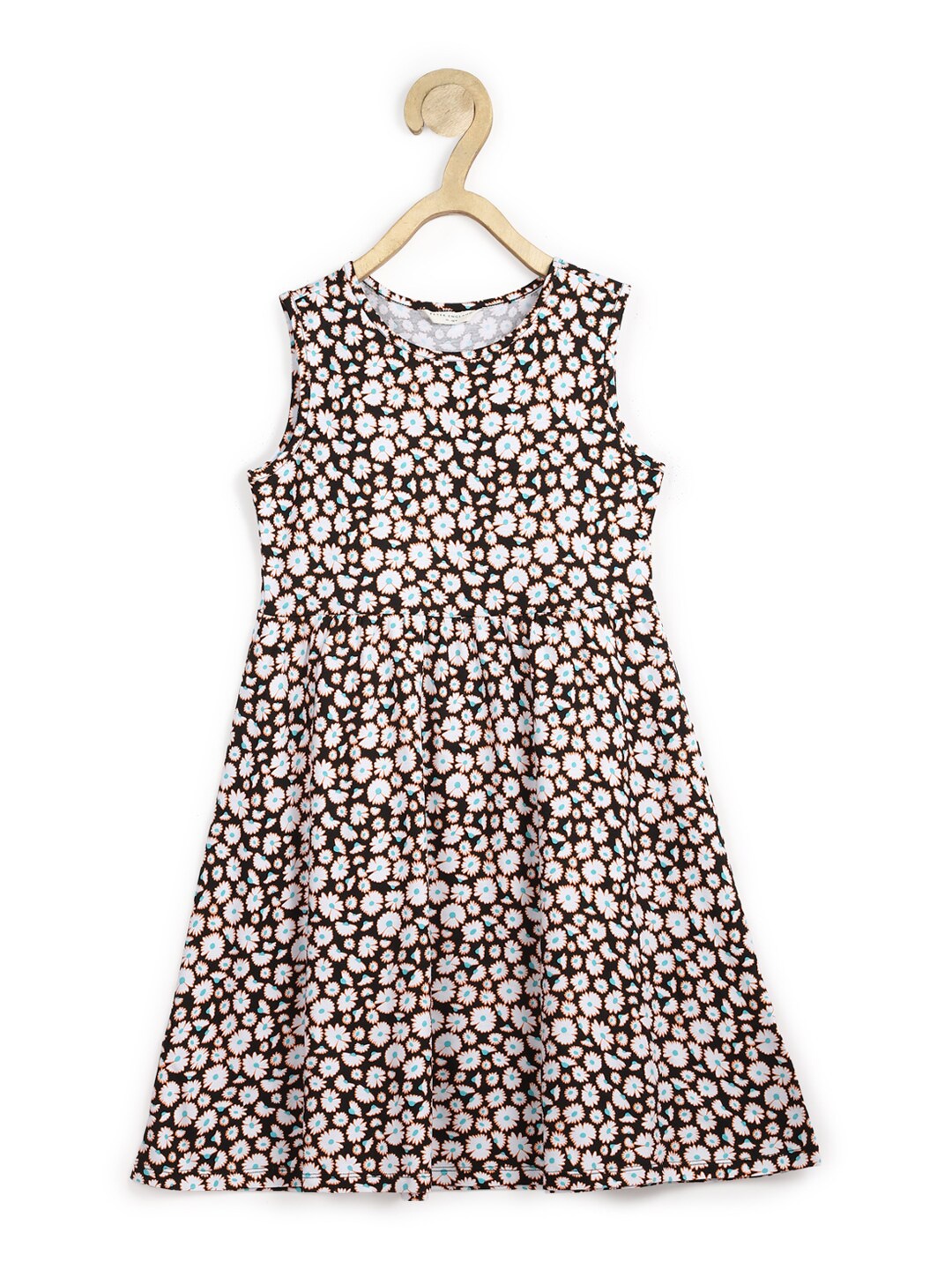 

Peter England Girls Black & White Floral Pure Cotton A-Line Dress