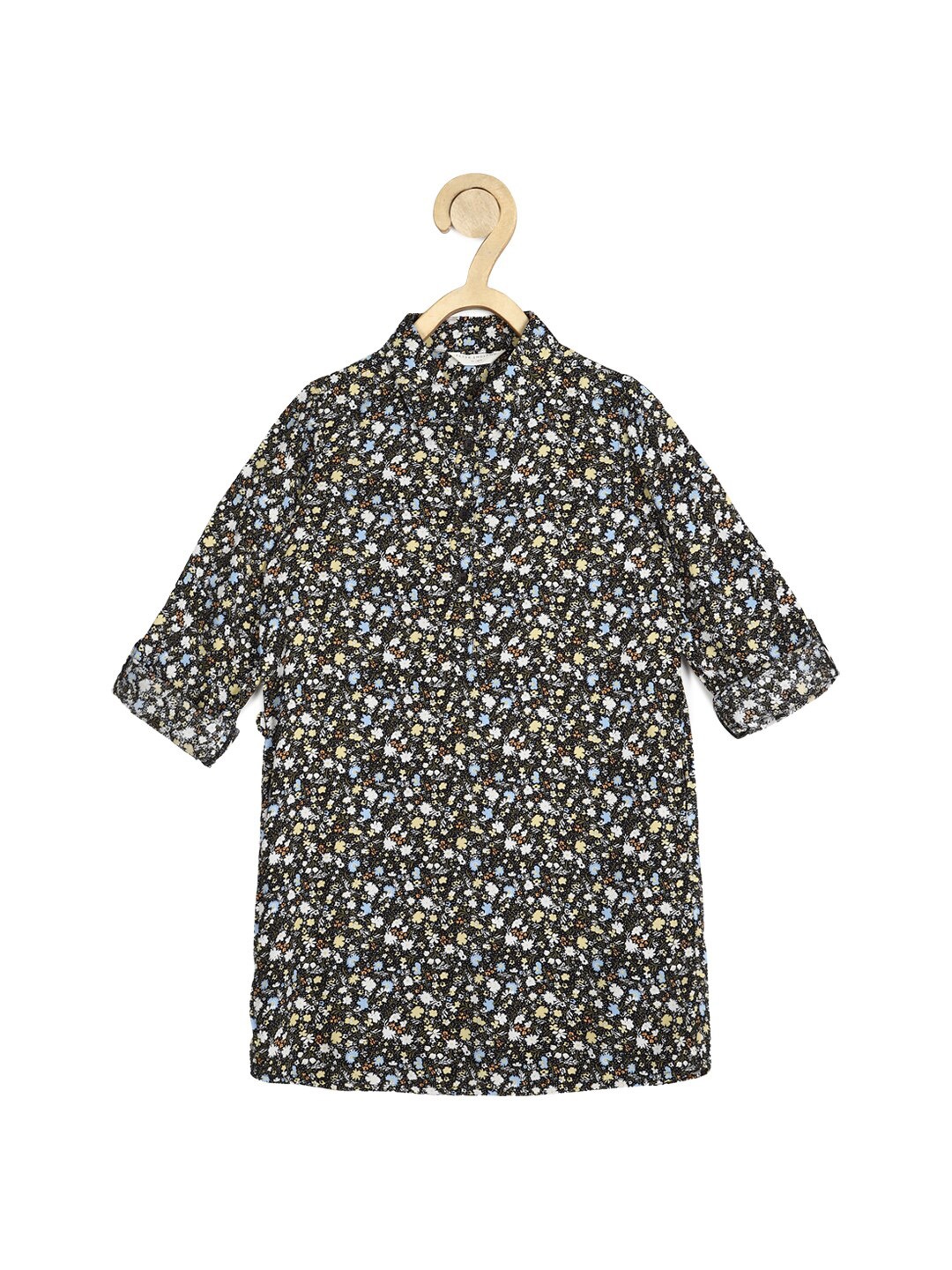 

Peter England Girls Black Floral A-Line Mini Dress