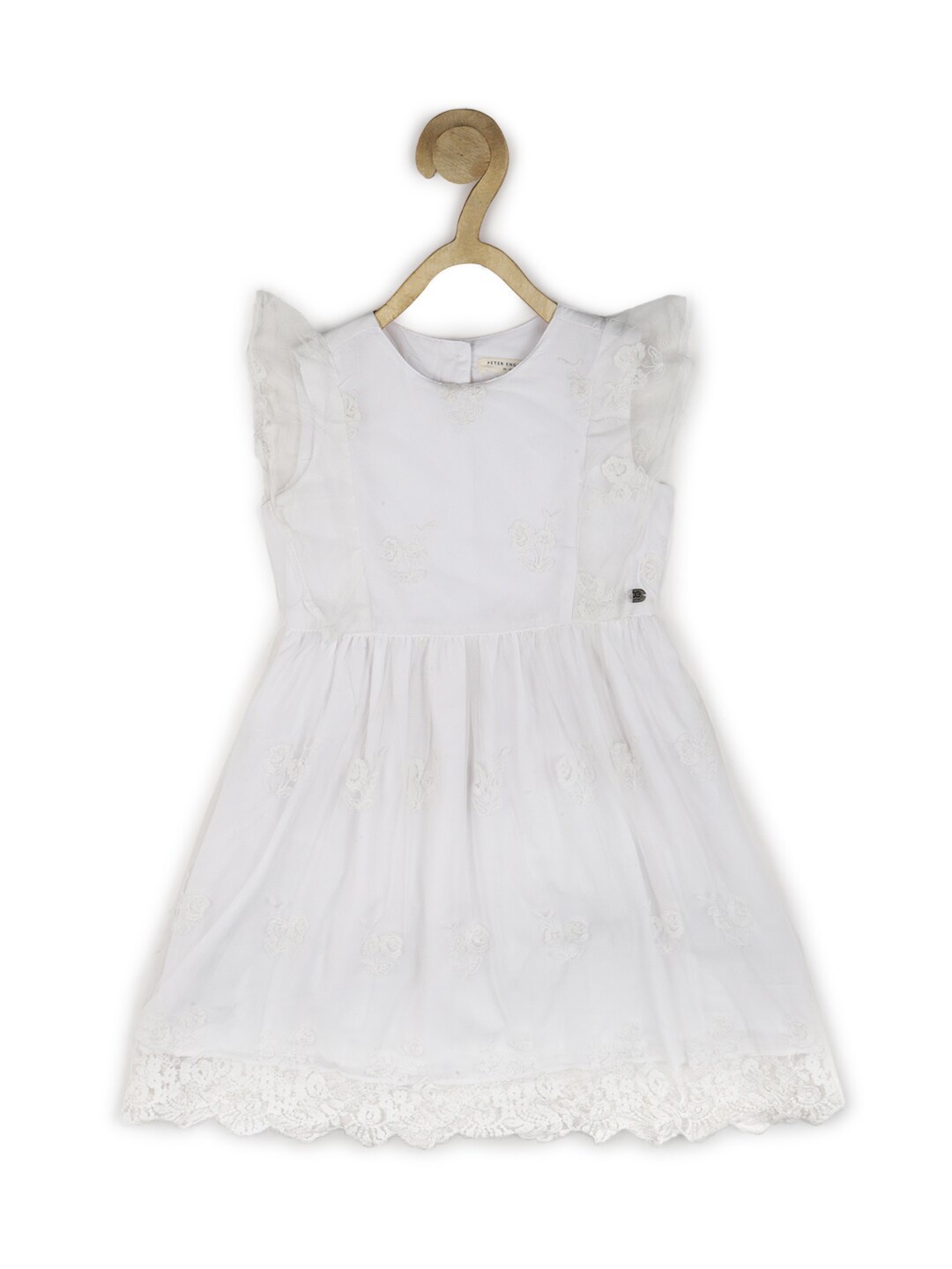 

Peter England Girls White Self Design Dress