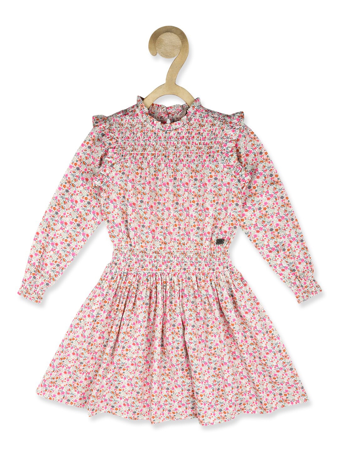 

Peter England Girls Pink Floral Printed Smocked Dress