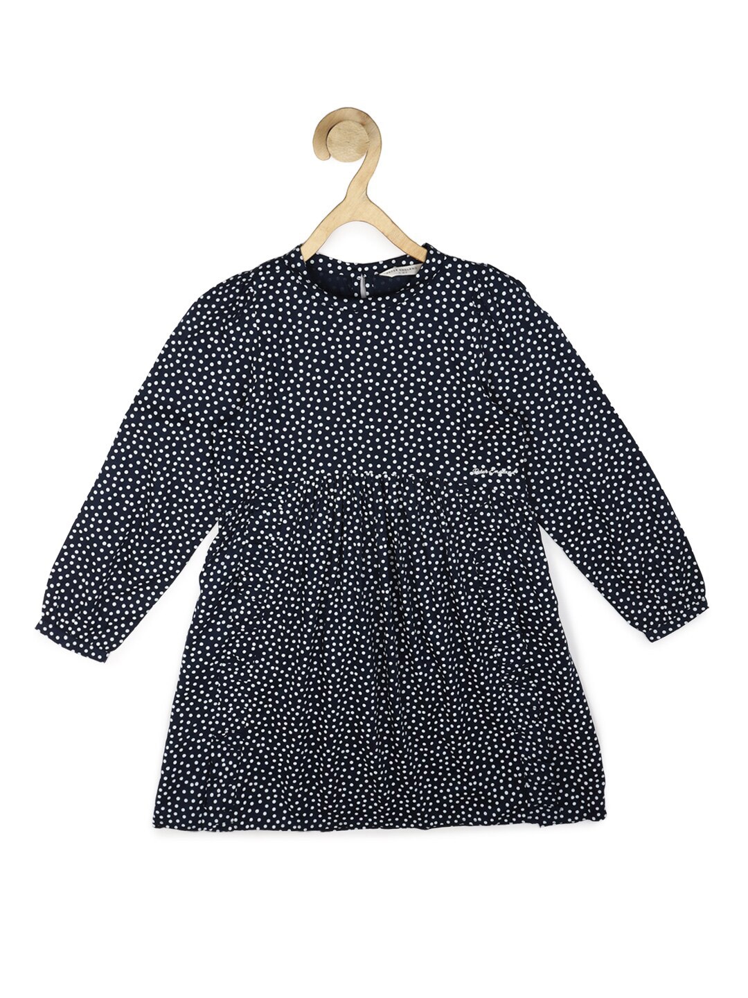 

Peter England Girls Polka Dots Printed Fit and Flare Dress, Navy blue