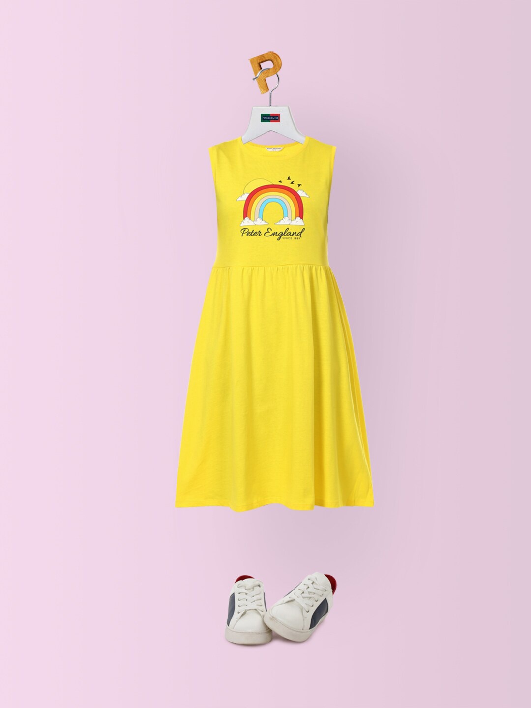 

Peter England Girls Yellow Pure Cotton Printed Midi Dress