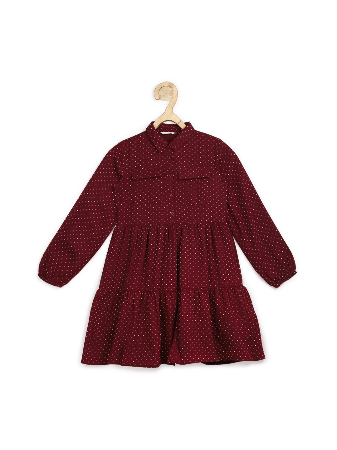 

Peter England Girls Maroon & White Pure Cotton Printed Shirt Dress