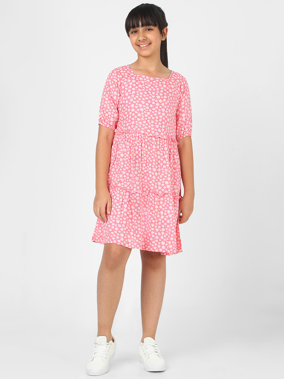 

Peter England Girls Pink & White Floral Layered A-Line Dress