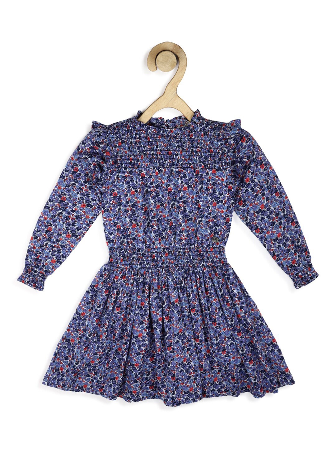 

Peter England Girls Blue Floral Print Smocked Pure Cotton Dress