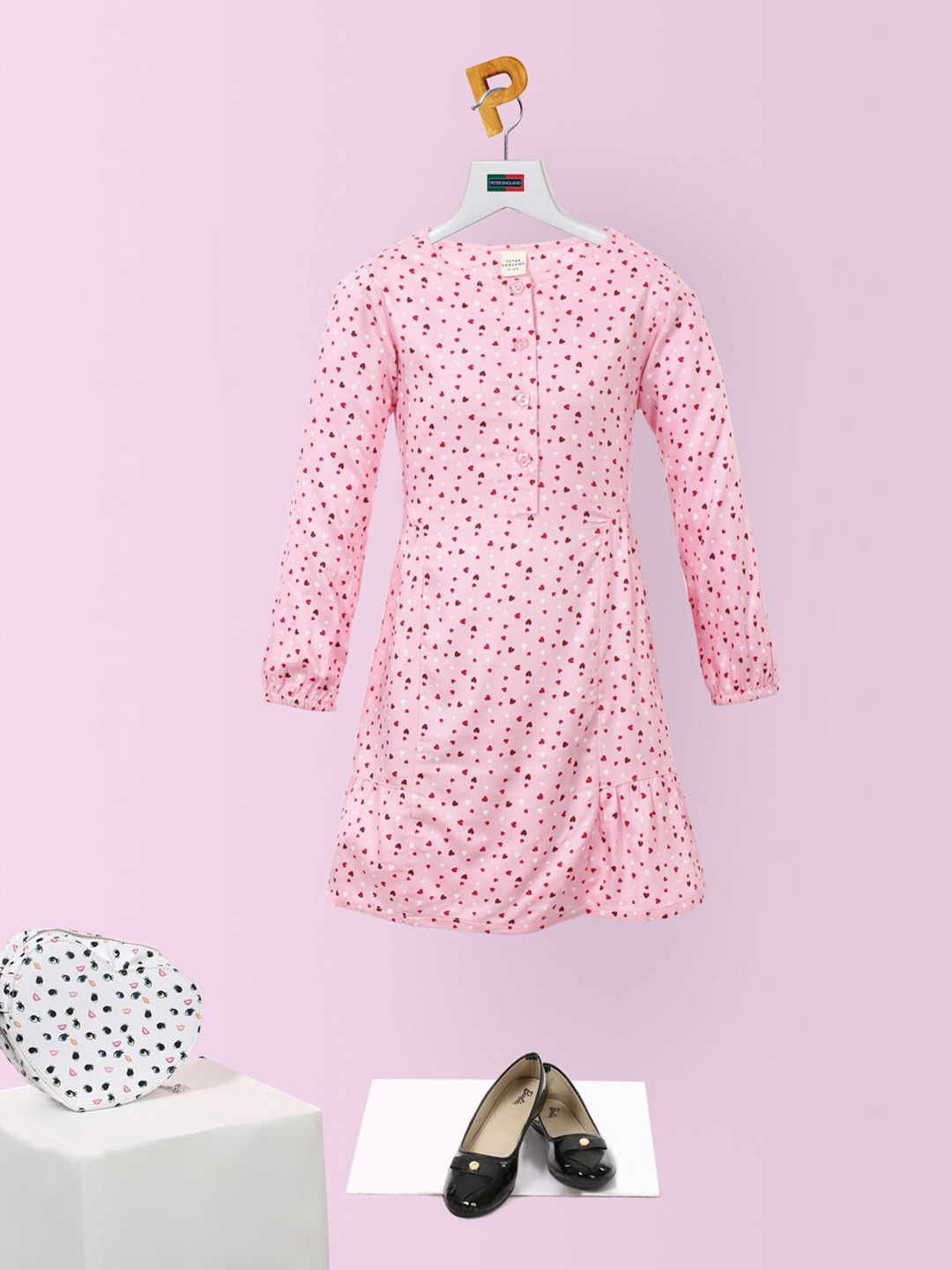 

Peter England Girls Pink Floral A-Line Pure Cotton Dress