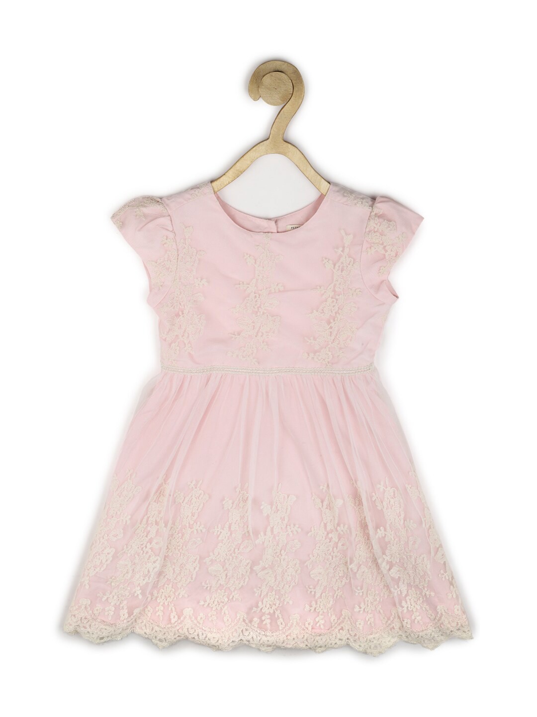 

Peter England Girls Self Design Cap Sleeves Fit and Flare Dress, Pink