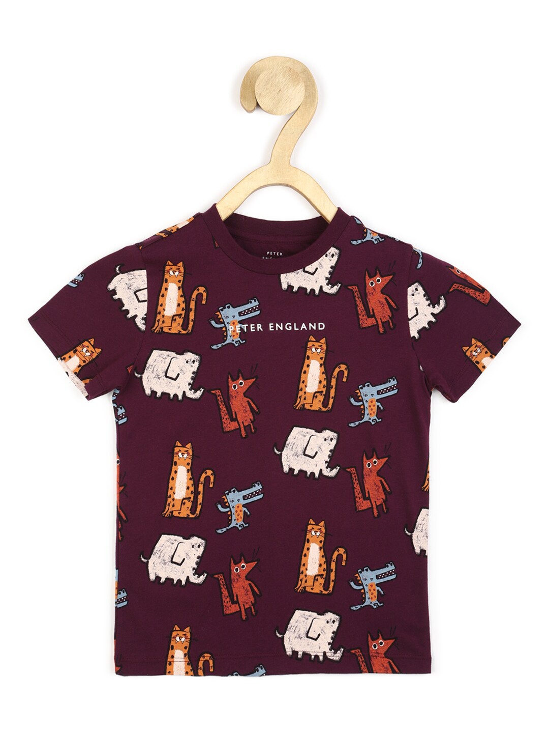 

Peter England Boys Maroon Printed T-shirt