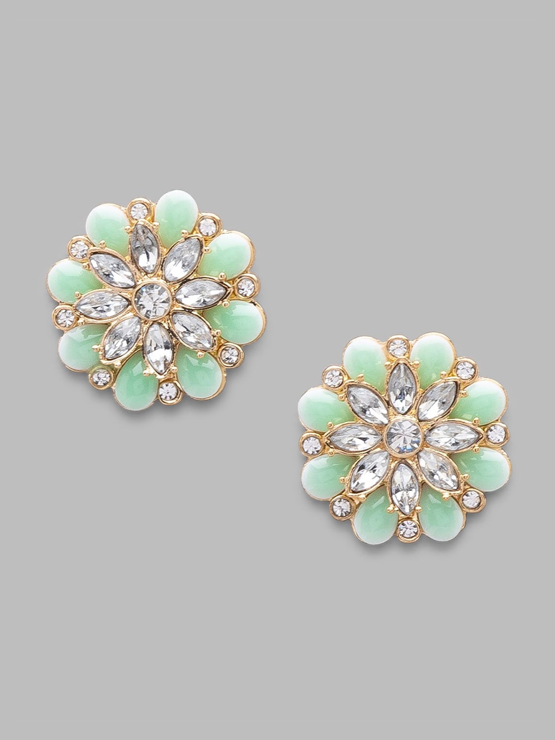 

Globus Green Floral Gold Plated Studs Earrings