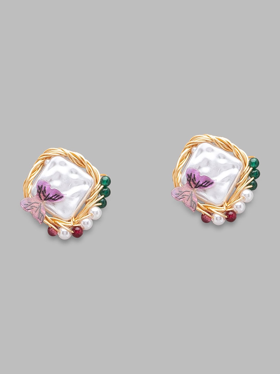 

Globus Gold-Toned & White Contemporary Gold Plated Stud Earrings