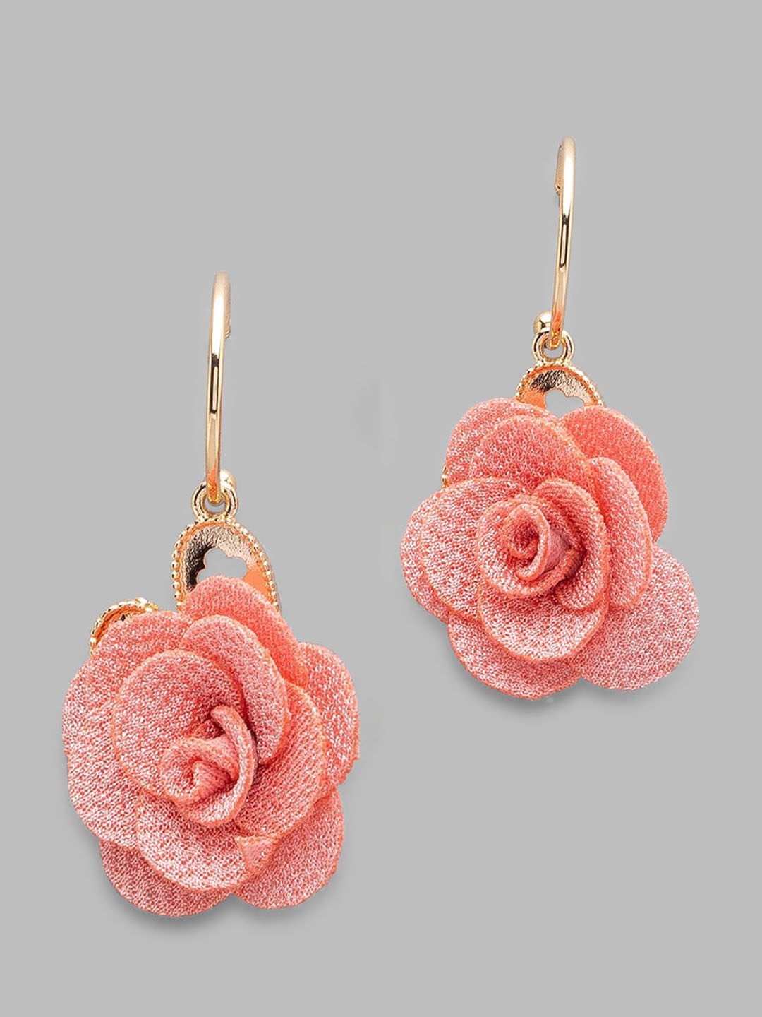 

Globus Peach Coloured Floral Gold Plated Half Hoop Earrings