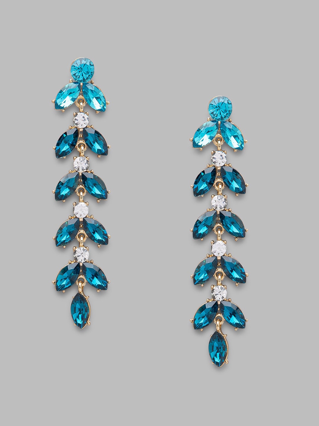 

Globus Blue & White Leaf Shaped Gold Plated Drop Earrings