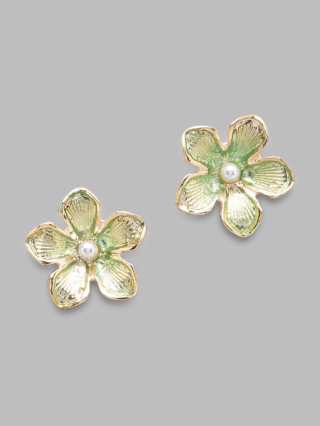 

Globus Gold-Toned & Green Floral Gold Plated Stud Earrings