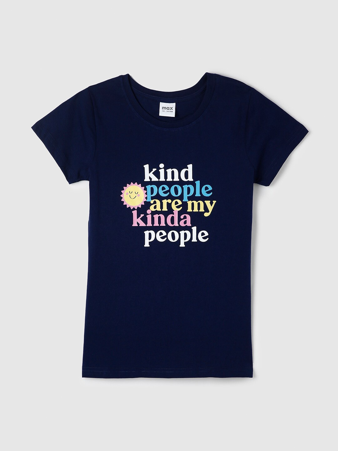 

max Girls Blue Typography Printed Cotton T-shirt