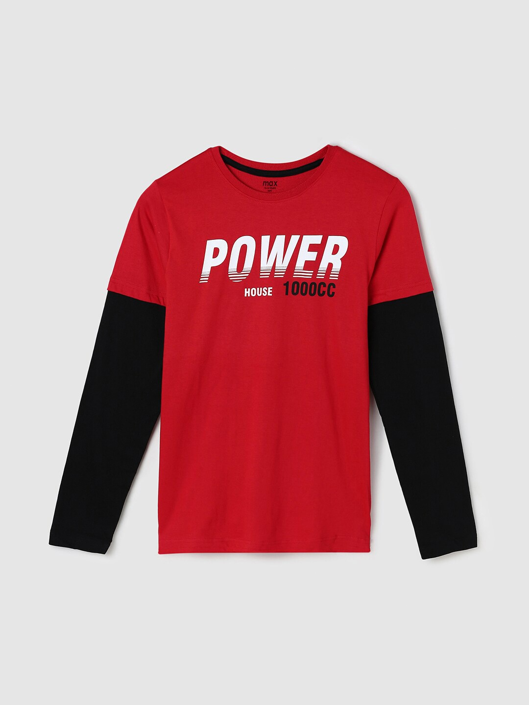 

max Boys Red & Black Typography Printed Cotton T-shirt