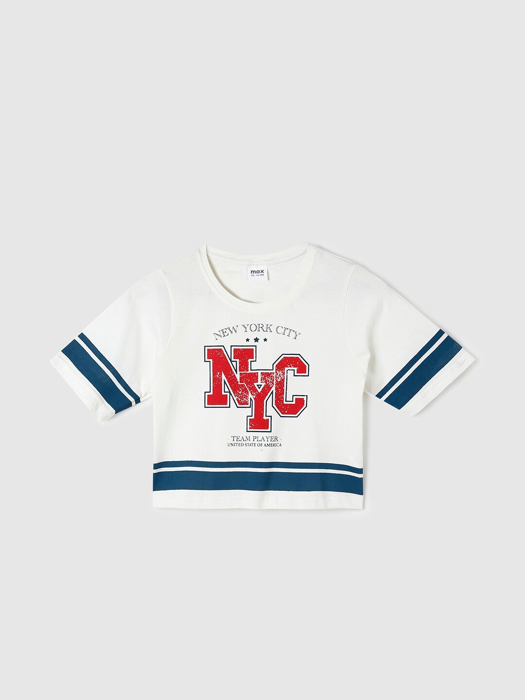 

max Girls Off White Typography Printed Cotton T-shirt