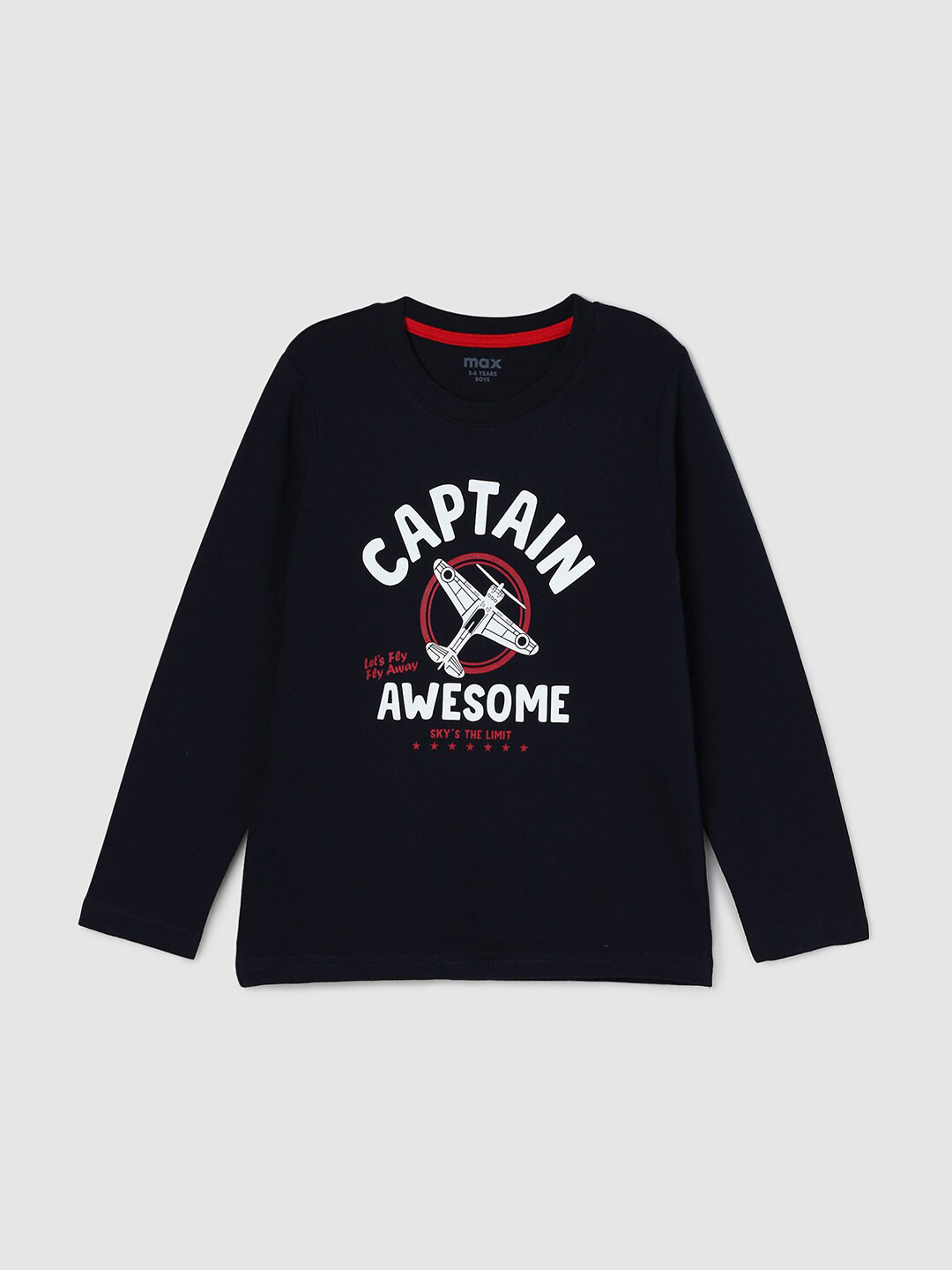

max Boys Blue Typography Printed Cotton T-shirt