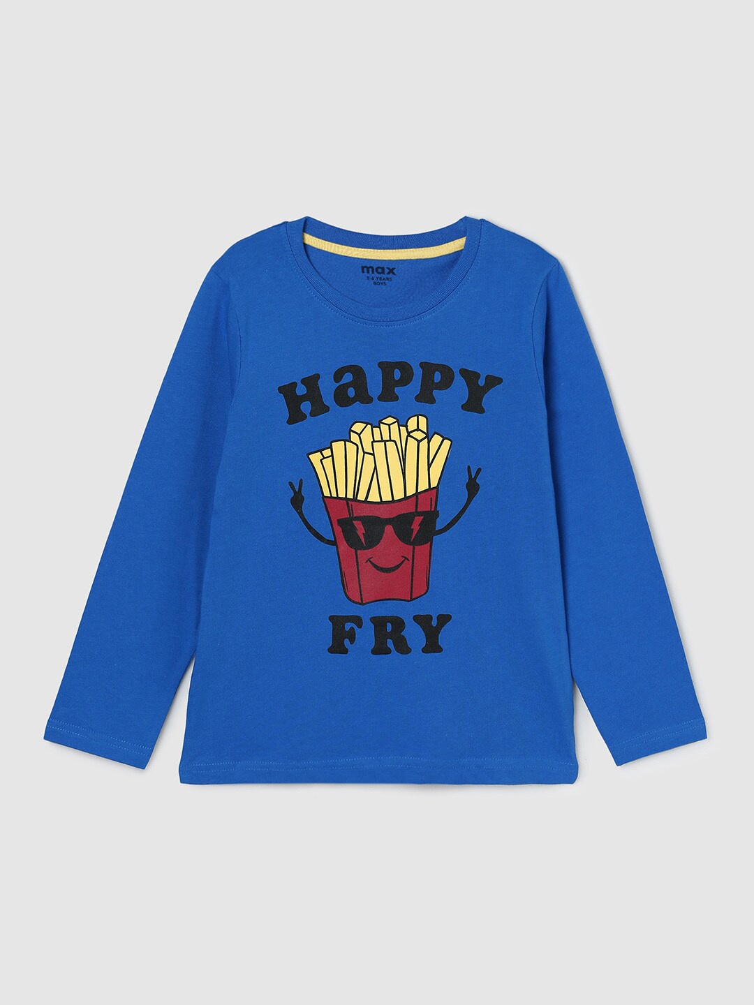 

max Boys Blue Typography Printed Cotton T-shirt