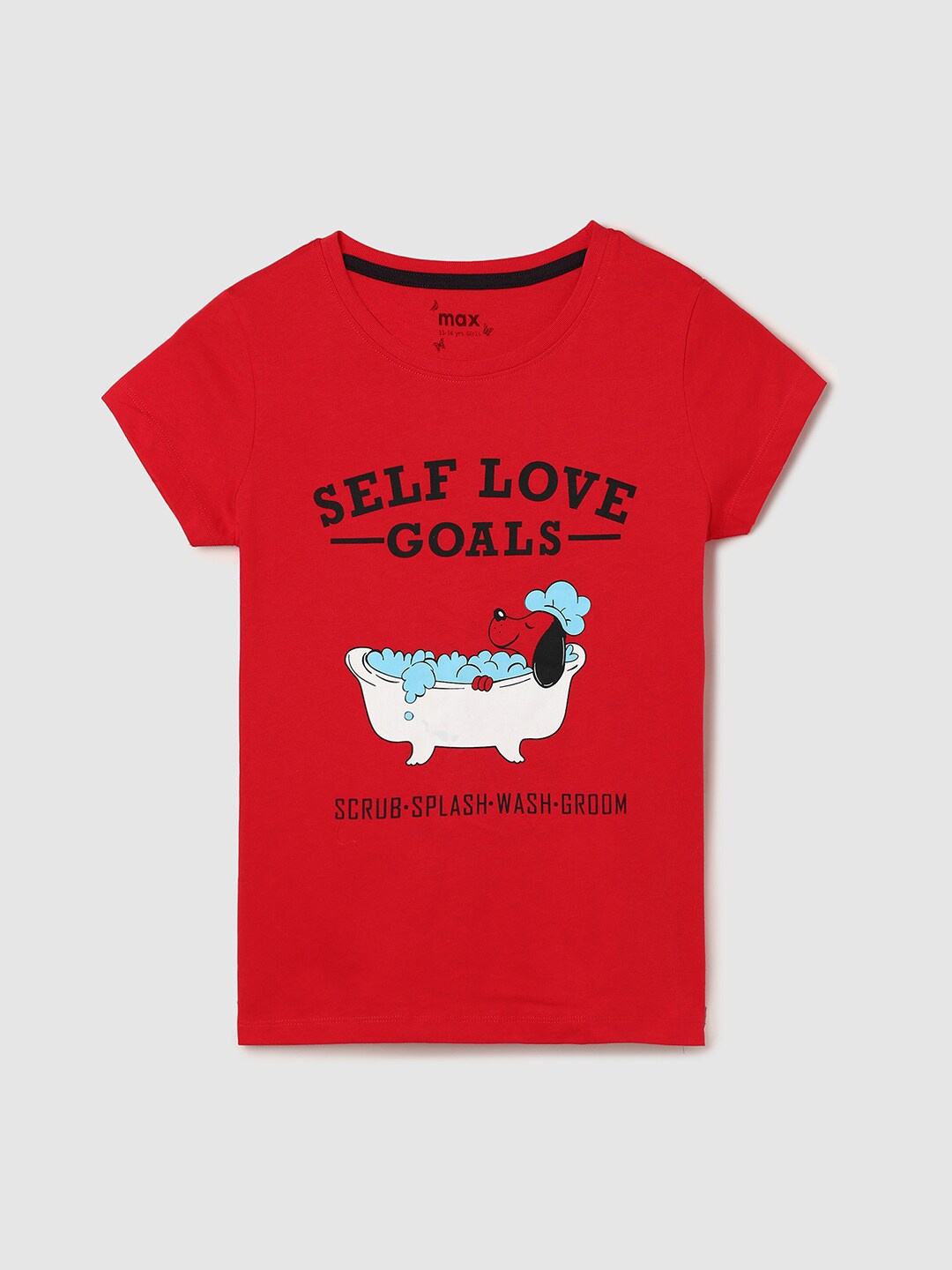 

max Girls Red Typography Printed Cotton T-shirt