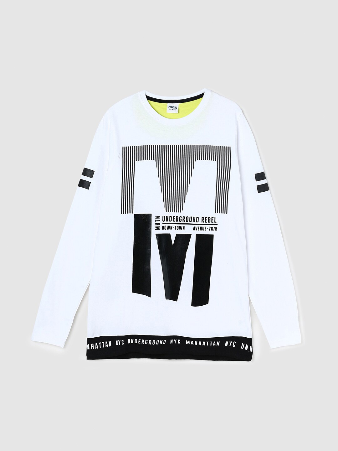 

max Boys White & Black Typography Printed Cotton T-shirt