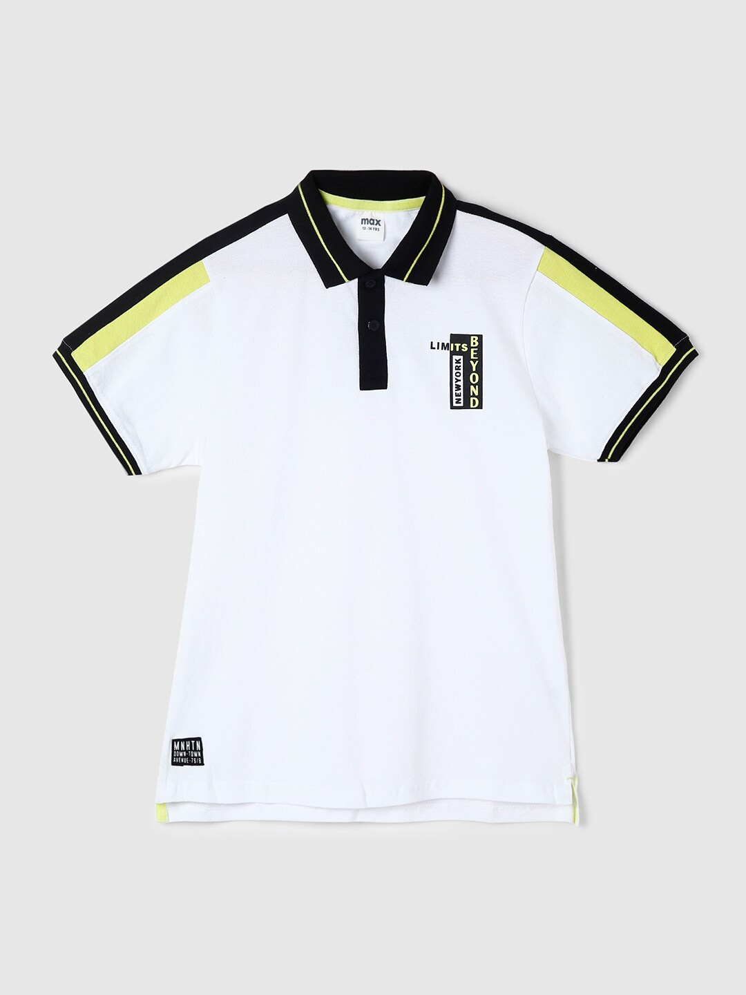

max Boys White & Black Striped Polo Collar Cotton T-shirt
