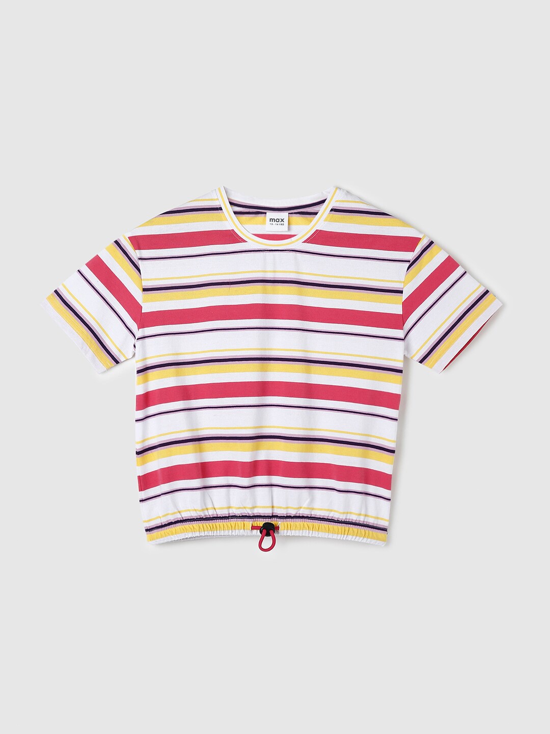 

max Girls White Striped Cotton T-shirt