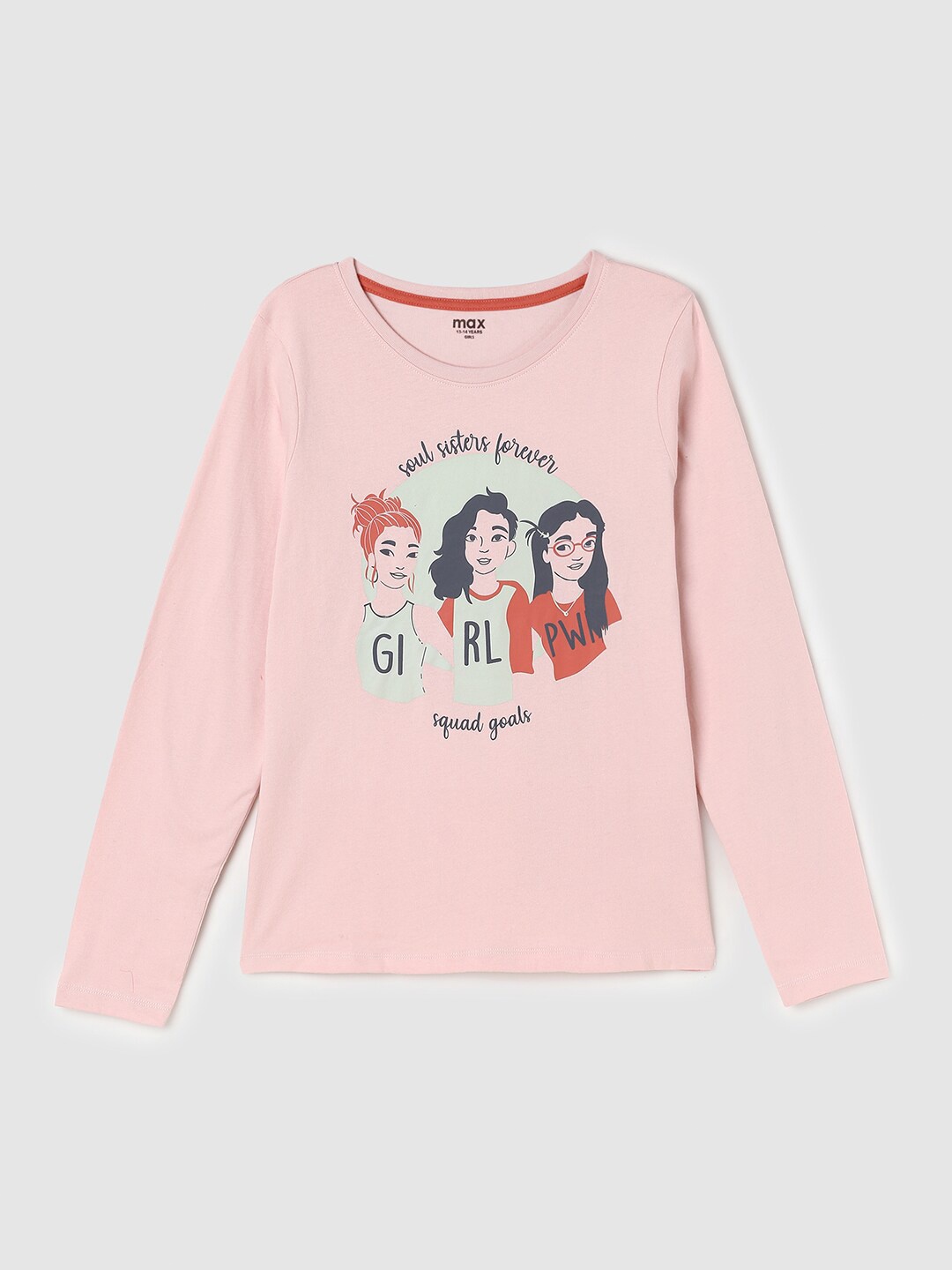 

max Girls Pink Printed Cotton T-shirt
