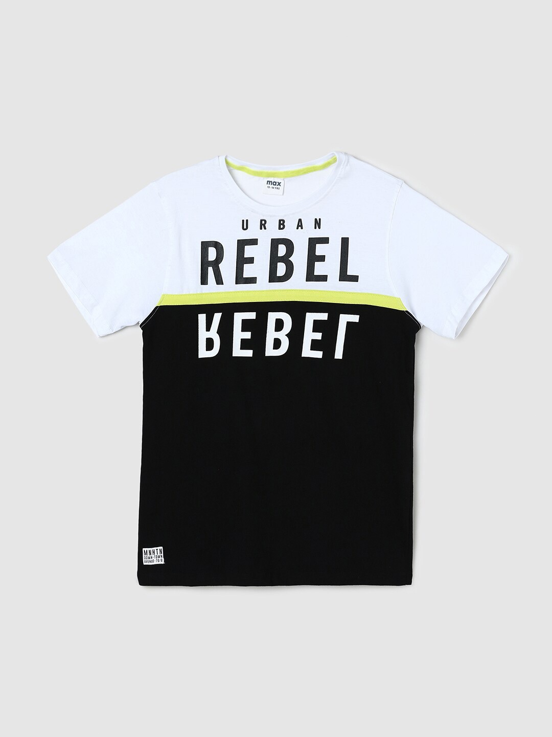 max Boys Black & White Typography Printed Cotton T-shirt