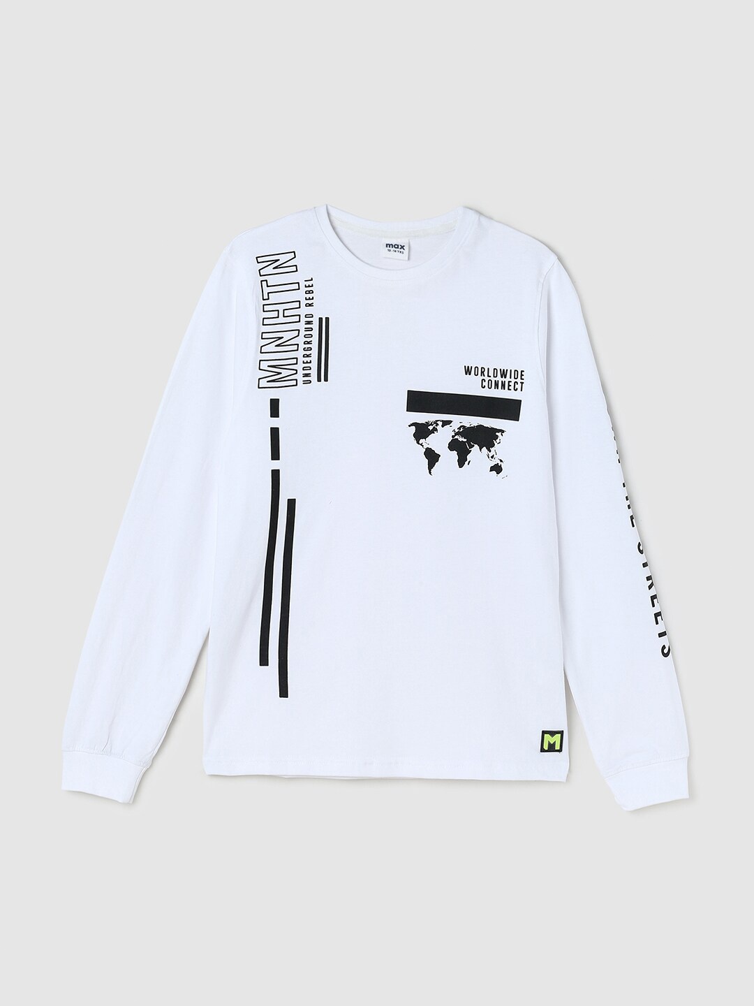 

max Boys White Typography Printed Cotton T-shirt