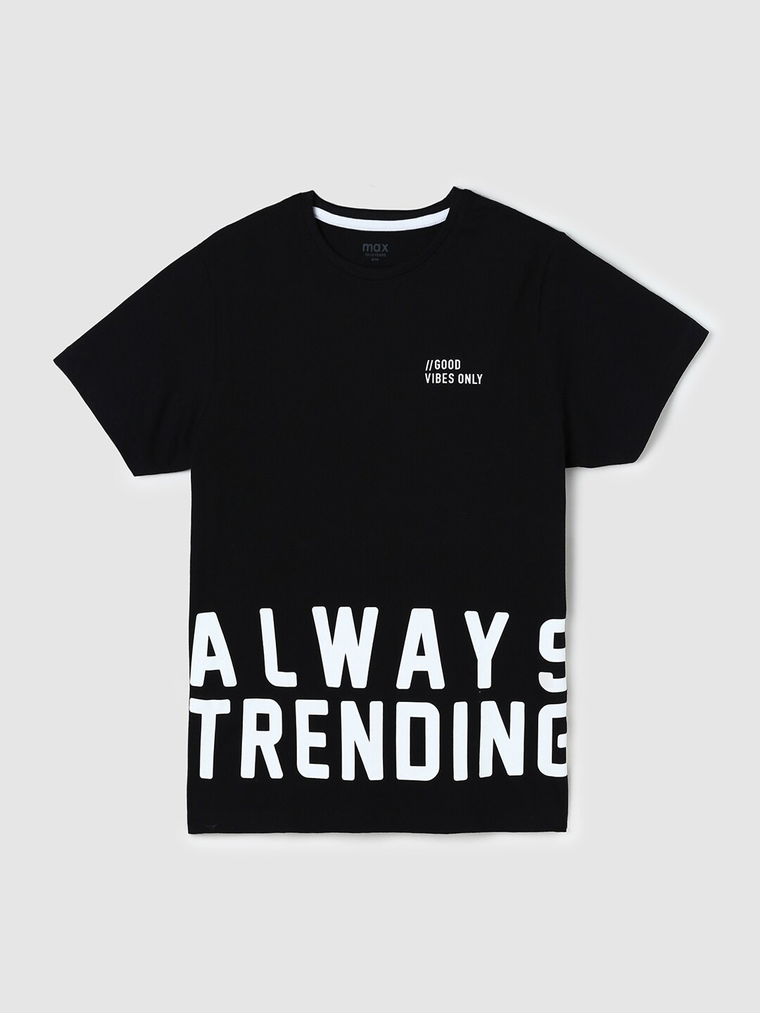 max Boys Black Typography Printed Cotton T-shirt