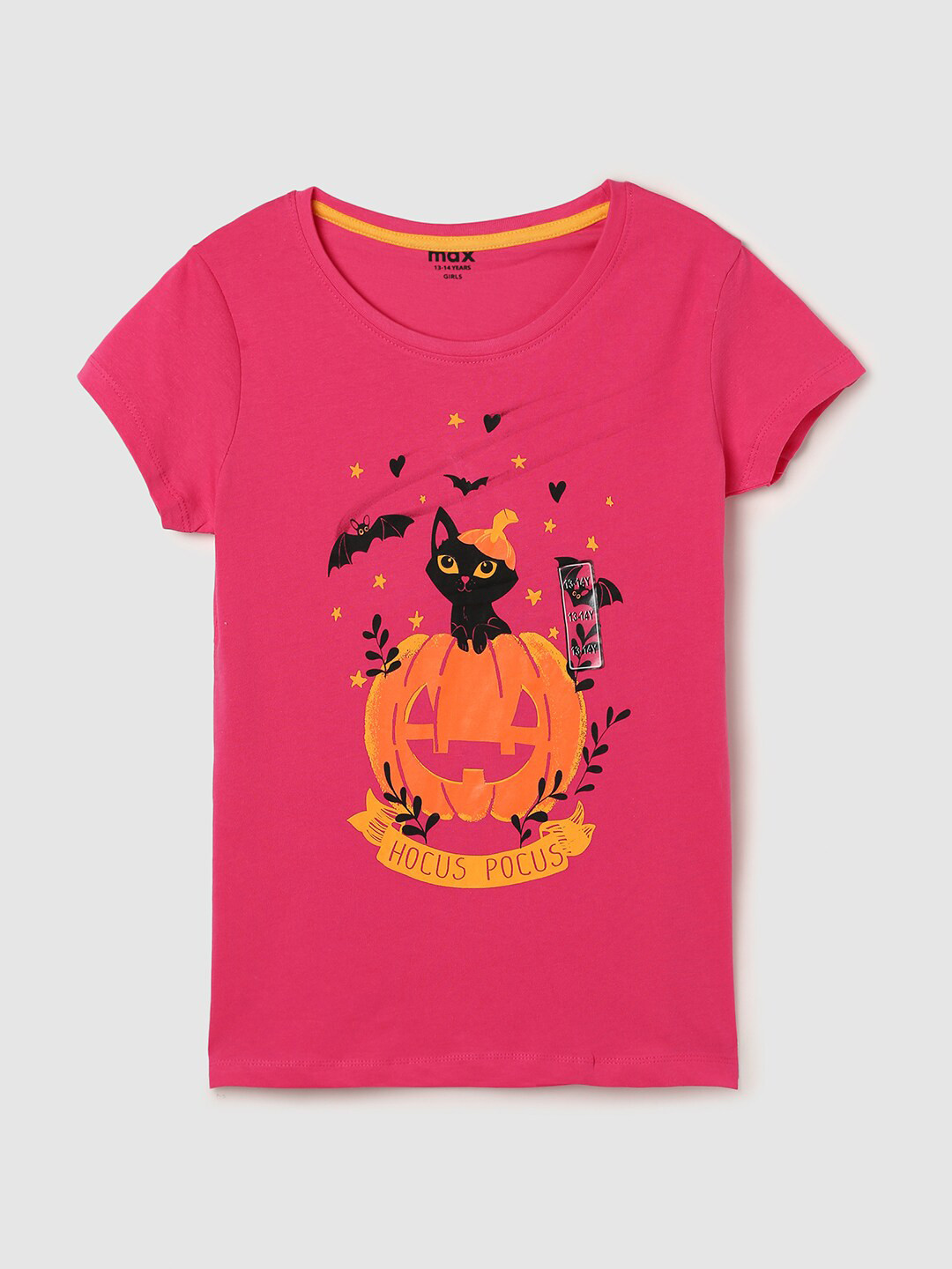 

max Girls Fuchsia Printed Cotton T-shirt