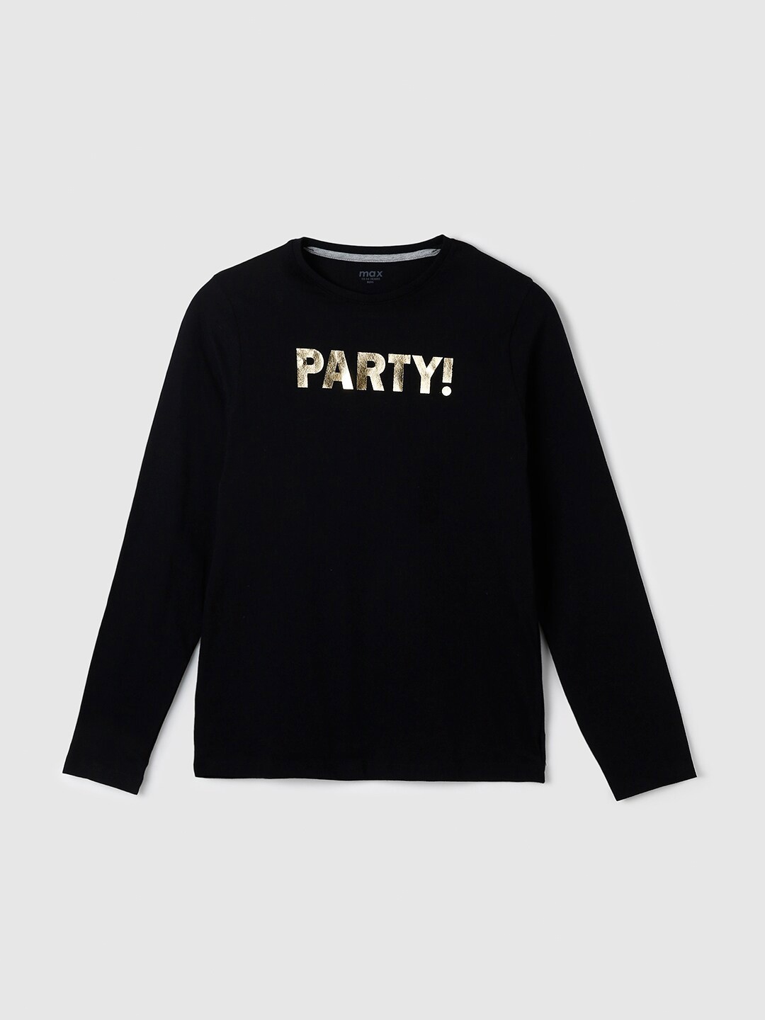 

max Boys Black Typography Cotton T-shirt