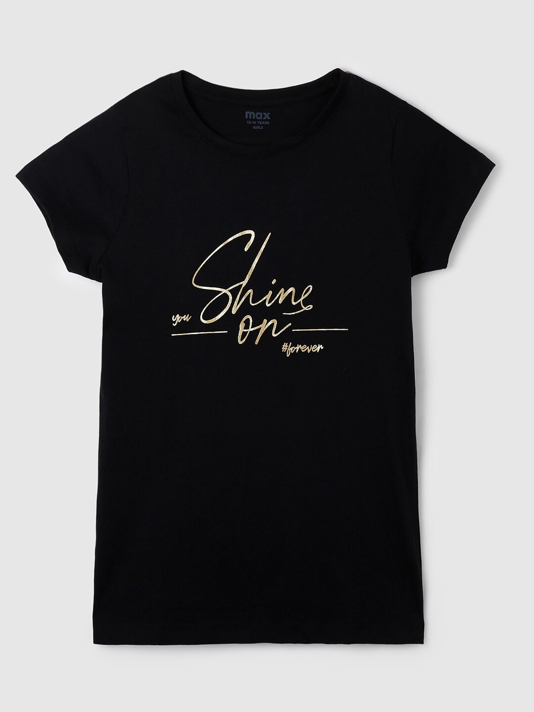 

max Girls Black Typography Printed Cotton T-shirt