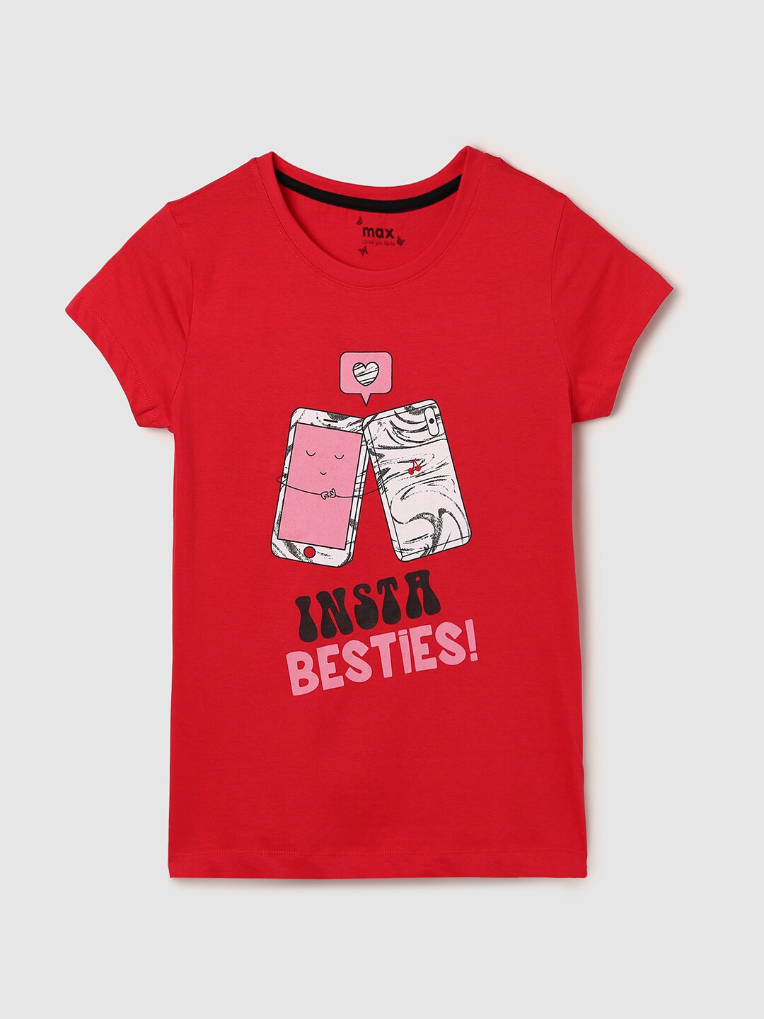 

max Girls Red Printed Cotton T-shirt