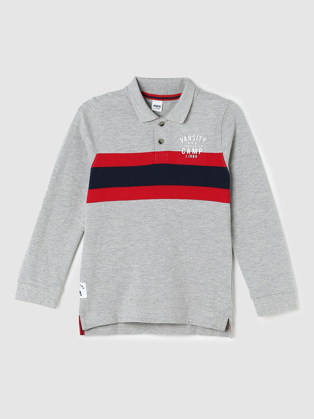 

max Boys Grey Colourblocked Polo Collar CottonT-shirt