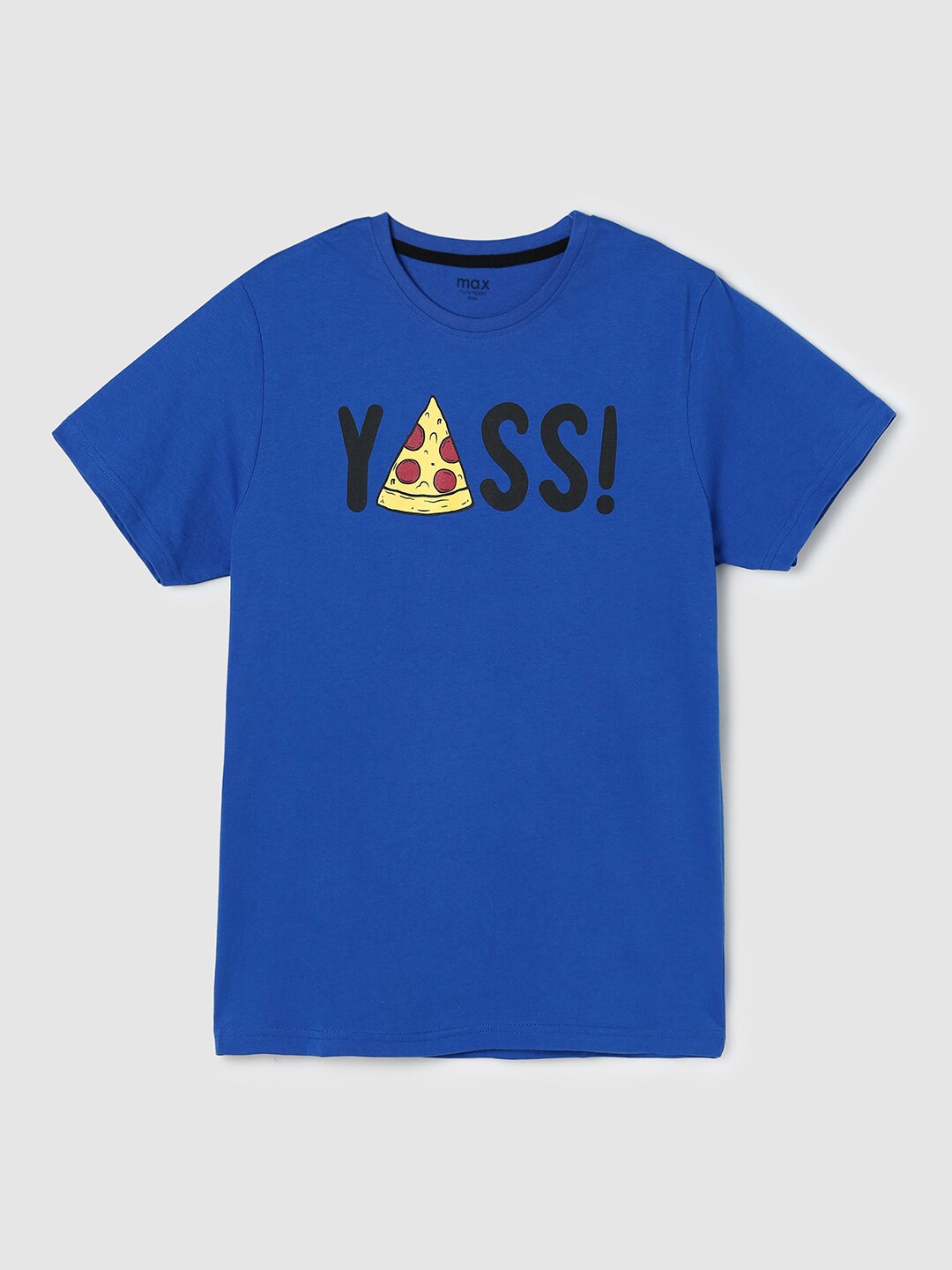 

max Boys Blue Typography Printed Cotton T-shirt