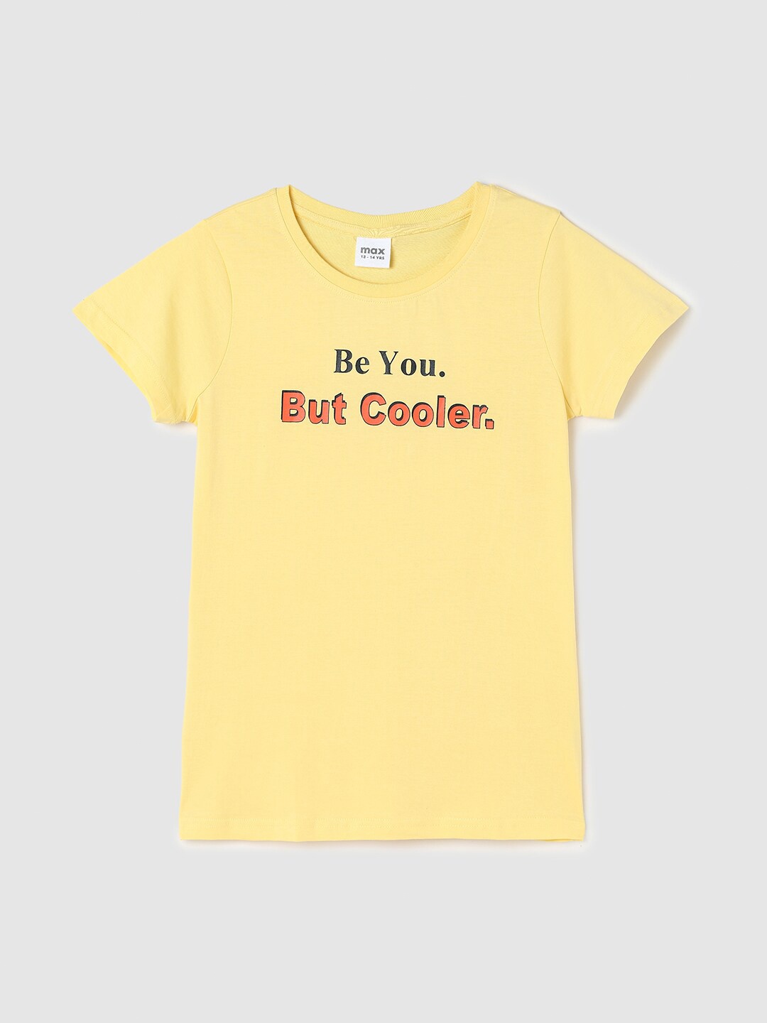 

max Girls Yellow Typography Printed CottonT-shirt