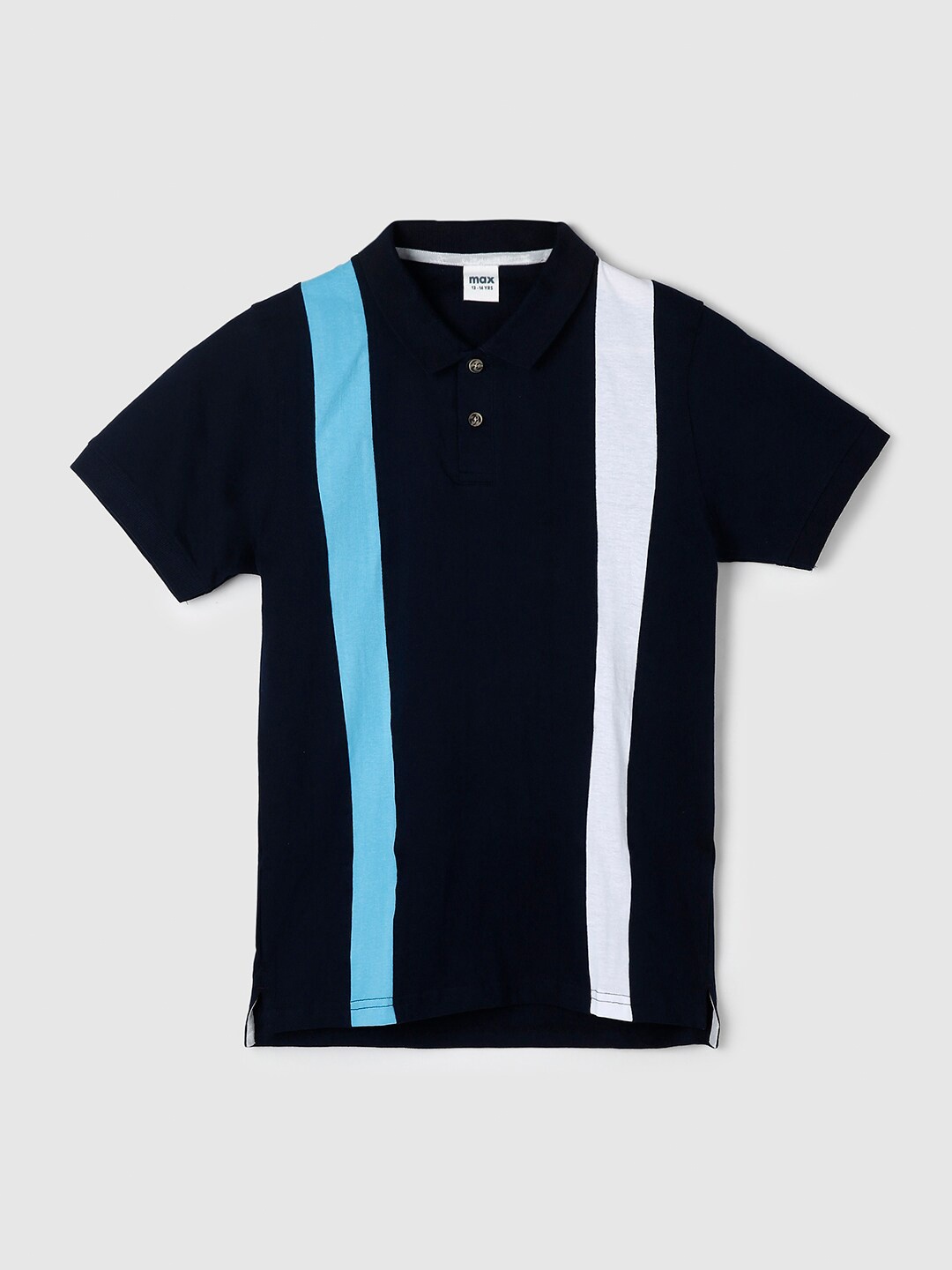 

max Boys Blue Striped Polo Collar Cotton T-shirt