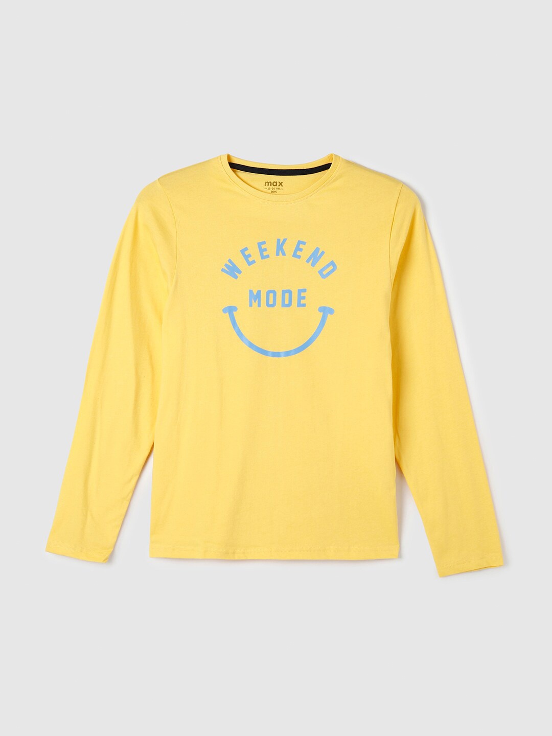 

max Boys Yellow Typography Printed Cotton T-shirt