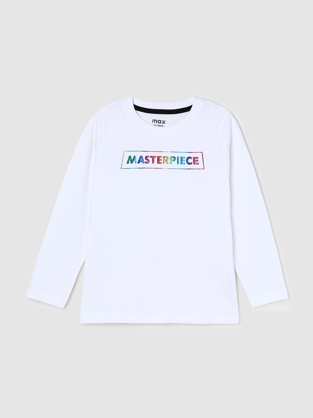 

max Boys White Typography Printed Cotton T-shirt