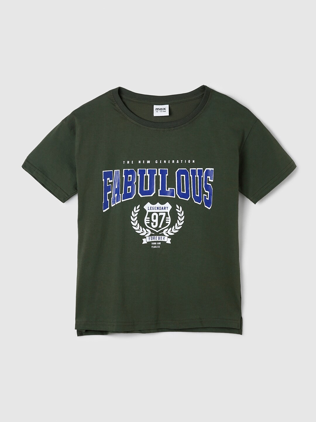 

max Girls Green Typography Printed Cotton T-shirt